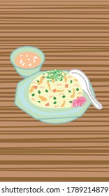 arroz frito y sopa con una cuchara