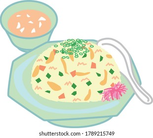 fried rice and soup with a spoon