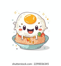 fried rice with sunny side egg in a plate cartoon character. vector illustration design art