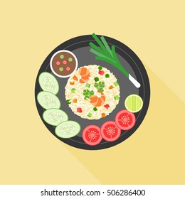 Fried rice in thai style, flat design vector