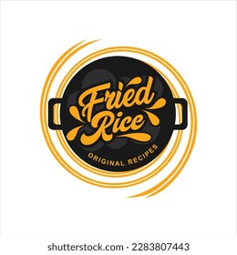 fried rice top view logo Design Cooking Pan Chef Vector Graphic Idea, vintage, lettering logo Indonesian traditional food suitable for restaurant logo, street food