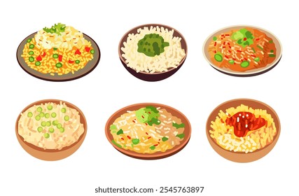 Fried rice vector set,  collection of fried rice food, street food restaurant menu, various kinds of rice dish
