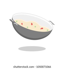 fried rice, vegetable and pan cartoon object on white background, vector illustration