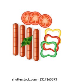 fried roast sausages with vegetables stock vector illustration isolated on white background