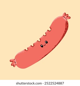 Fried sausage highlighted on the background, vector illustration of fried sausage in a flat cartoon style. It can be used as a print, logo, banner, children's picture