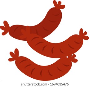 Salchicha frita, ilustración, vector sobre fondo blanco.