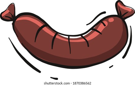 Fried sausage, illustration, vector on white background.