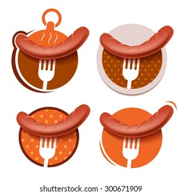 fried sausage on a fork labels set