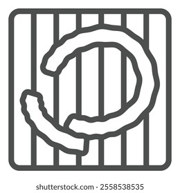 Fried sausage on grill grate line icon, eat what you want concept. Vector graphics. BBQ meal sign on white background, outline style icon for mobile or web design