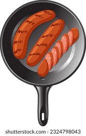 Fried sausage in the pan illustration