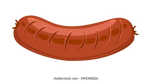 Fried sausage. Quick food, barbecue. Vector illustration in cartoon style. Isolated on a white background. Grab a bite to eat at Oktoberfest.