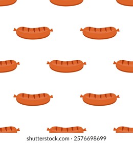 fried sausage, seamless pattern with cute fast food symbols isolated on white