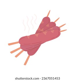 Icono de línea de color salchichas fritas sobre fondo blanco