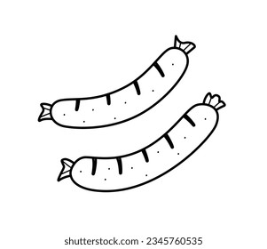 Fried sausages icon doodle. Vector illustration of sausage appetizer, isolate on white.
