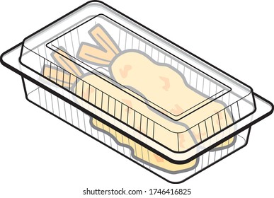Fried shrimp in a food pack for takeaway