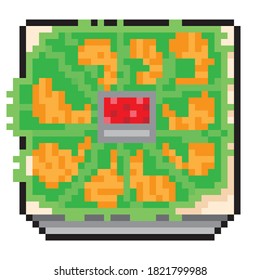 Fried shrimp food picture. Vector pixel art.