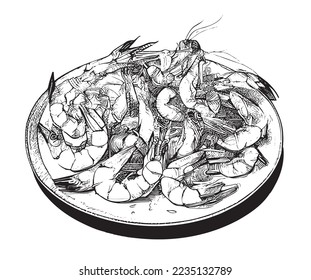 Fried shrimp hand drawn sketch Asian food Restaurant business concept