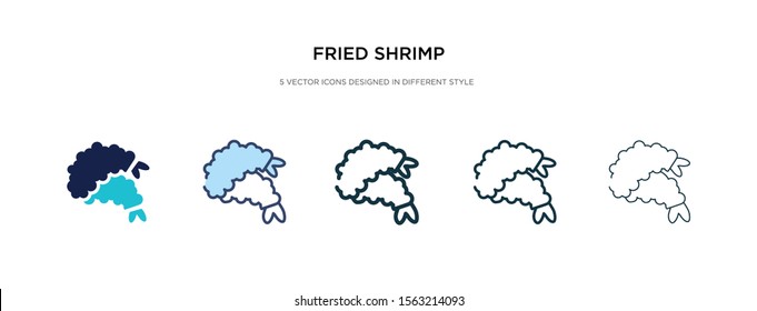 fried shrimp icon in different style vector illustration. two colored and black fried shrimp vector icons designed in filled, outline, line and stroke style can be used for web, mobile, ui