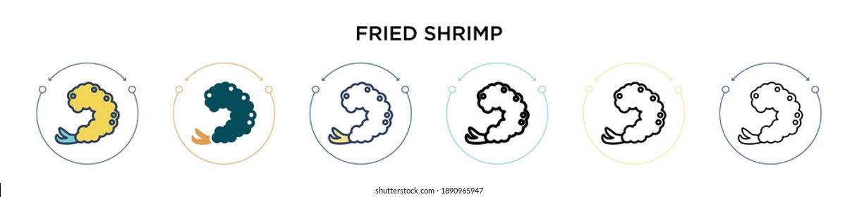 Garnelen-Icon in gefüllter, dünner Linie, Umriss und Strich-Stil. Vektorgrafik von zwei farbigen und schwarz gebratenen Shrimp-Vektorgrafiken-Designs kann für mobile, iPhone-, web-basierte