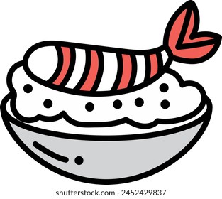 A Fried shrimp is on a plate with a white background. The fish is surrounded by a lot of dots