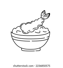 Ilustración vectorial de estilo de contorno de camarón frito aislada en fondo blanco
