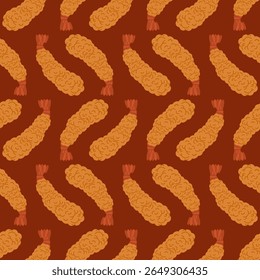 Padrão de camarão frito sem costura. Camarão em fundo de massa. textura alimentar