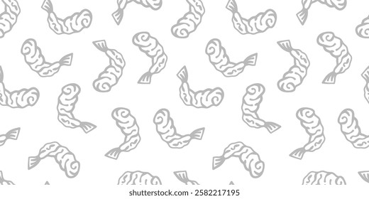 fried shrimp pattern. tempura fried shrimp seamless pattern. crispy shrimp tempura pattern background. Shrimp Pattern Background.