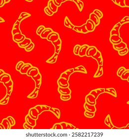 fried shrimp pattern. tempura fried shrimp seamless pattern. crispy shrimp tempura pattern background. Shrimp Pattern Background.