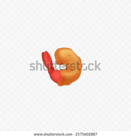 Fried shrimp realistic 3d icon. Shrimp icon isolated on white. Vector