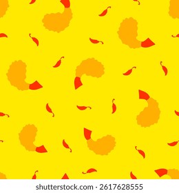 Fried Shrimp Seamless pattern Background. Tempura Shrim Pattern background. Seafood Pattern Design. Crunchy Tempura Pattern.	