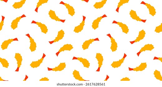 Fried Shrimp Seamless pattern Background. Tempura Shrim Pattern background. Seafood Pattern Design. Crunchy Tempura Pattern.	