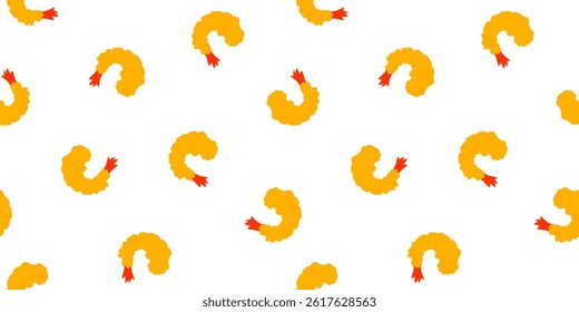 Fried Shrimp Seamless pattern Background. Tempura Shrim Pattern background. Seafood Pattern Design. Crunchy Tempura Pattern.	