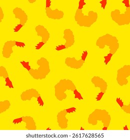 Fried Shrimp Seamless pattern Background. Tempura Shrim Pattern background. Seafood Pattern Design. Crunchy Tempura Pattern.	