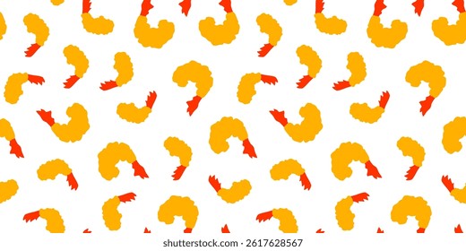 Fried Shrimp Seamless pattern Background. Tempura Shrim Pattern background. Seafood Pattern Design. Crunchy Tempura Pattern.	