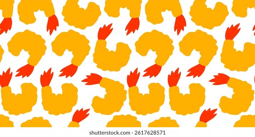 Fried Shrimp Seamless pattern Background. Tempura Shrim Pattern background. Seafood Pattern Design. Crunchy Tempura Pattern.	