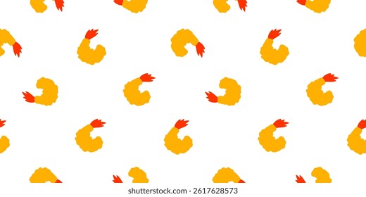 Fried Shrimp Seamless pattern Background. Tempura Shrim Pattern background. Seafood Pattern Design. Crunchy Tempura Pattern.	