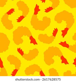 Fried Shrimp Seamless pattern Background. Tempura Shrim Pattern background. Seafood Pattern Design. Crunchy Tempura Pattern.	