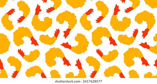 Fried Shrimp Seamless pattern Background. Tempura Shrim Pattern background. Seafood Pattern Design. Crunchy Tempura Pattern.	