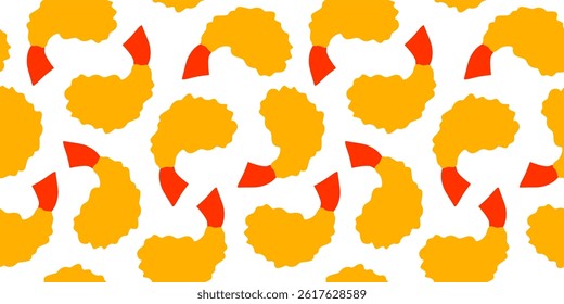 Fried Shrimp Seamless pattern Background. Tempura Shrim Pattern background. Seafood Pattern Design. Crunchy Tempura Pattern.	