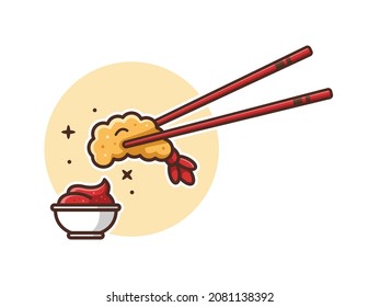 Fried Shrimp with Tomato Sauce Vector Cartoon Illustration Isolated. Asian Foods Illustration Cartoon Style.