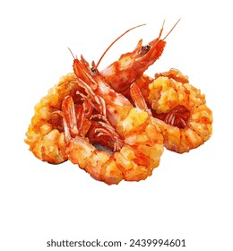 fried shrimp vector illustration in watercolour style