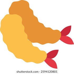 Fried Shrimp Vector for Seafood Lovers. Crispy prawn illustration, deep-fried seafood, golden-battered shrimp concept. Flat icon