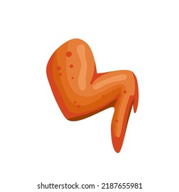 Fried spicy chicken wing, fast food menu of cafe or restaurant vector illustration. Cartoon isolated baked meat snack marinated in sauce, tasty fastfood and unhealthy appetizer with delicious crust
