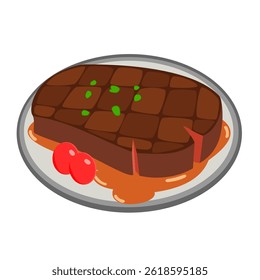 Um bife frito em uma placa isolada no fundo branco