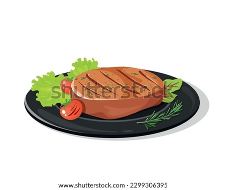 A fried steak on a plate isolated on white background