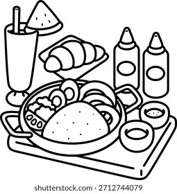 Conjunto de filete frito, colorear fácil para los niños, Vector, ilustración, libro para colorear, página para colorear, acogedor, lindo, audaz, cómodo
