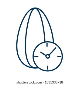 Fried sunflower seed. Outline icon of sunflower grain with frying time. Isolated on a white background vector illustration of an appetizer or snack with editable stroke.