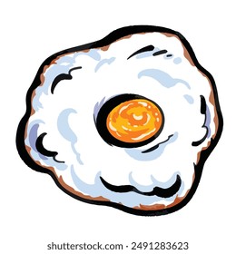 Fried sunny side up cooked egg food illustration isolated on square white background. Flat cartoon art styled drawing.