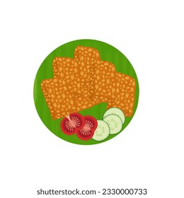 Fried Tempe Illustration Logo on Banana Leaf