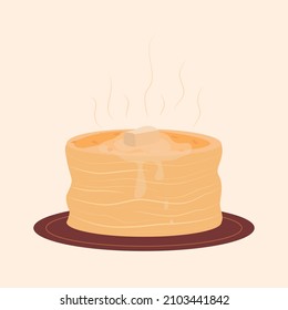 Fried thin pancakes with a piece of butter on a plate. Pancake day. Traditional Russian pancakes. Vector logo
